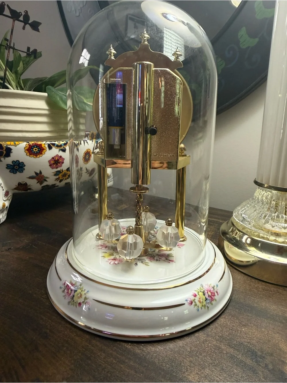 Floral Anniversary Clock in White and Gold